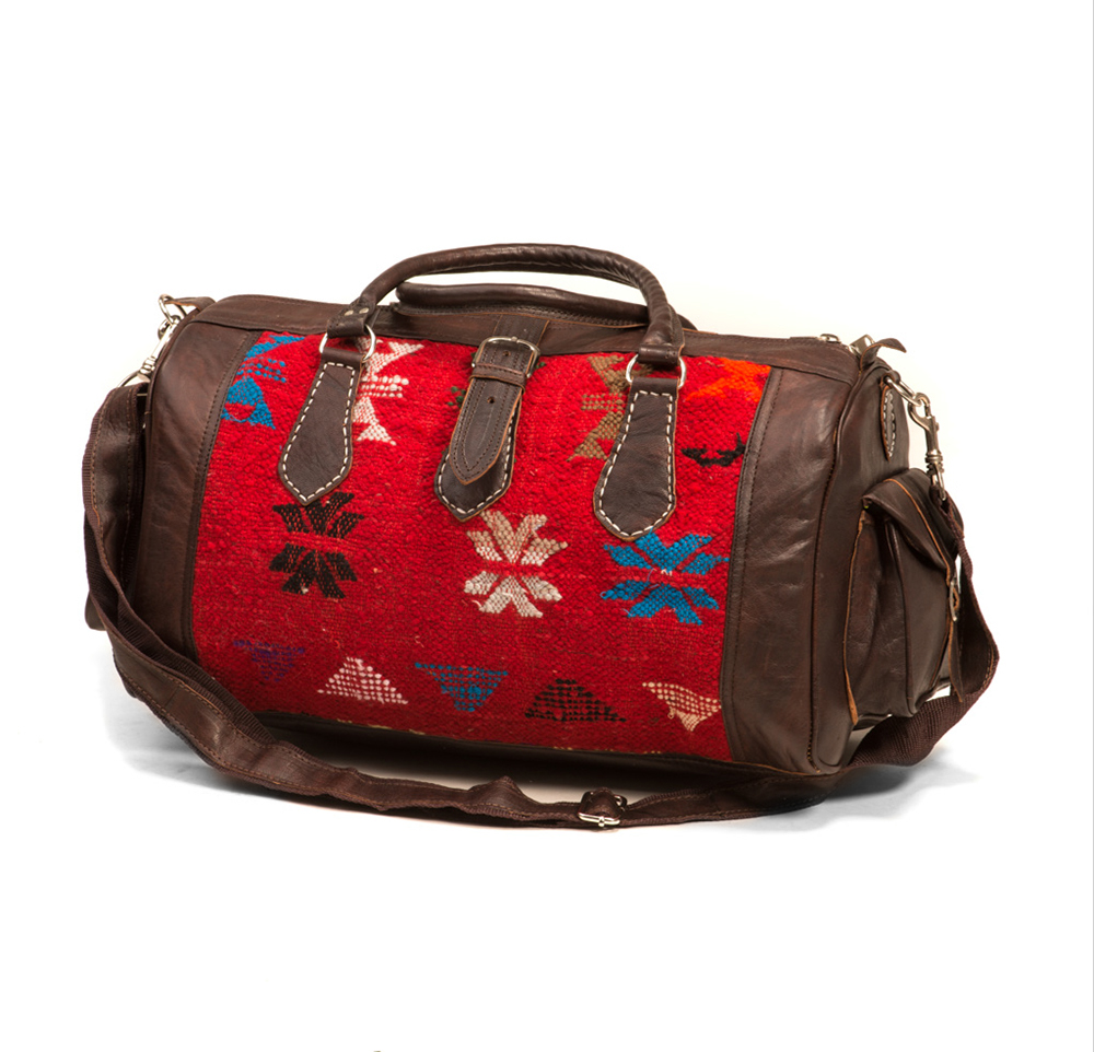Marockansk väska, Mörkbrun/röd läder - V1 bild 0