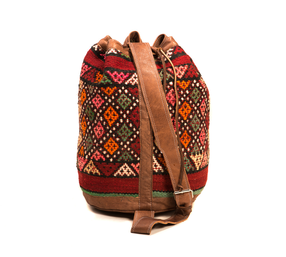 Marockansk väska, Brun/röd läder - V7