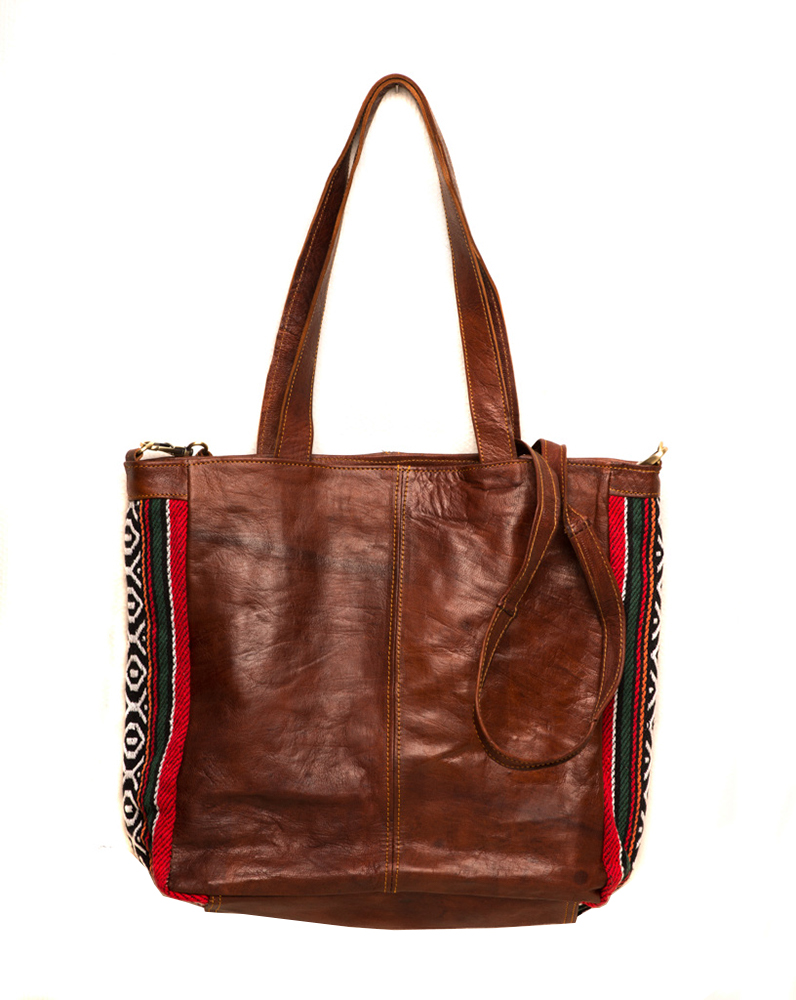 Marockansk handväska, Brun/röd läder - HV11